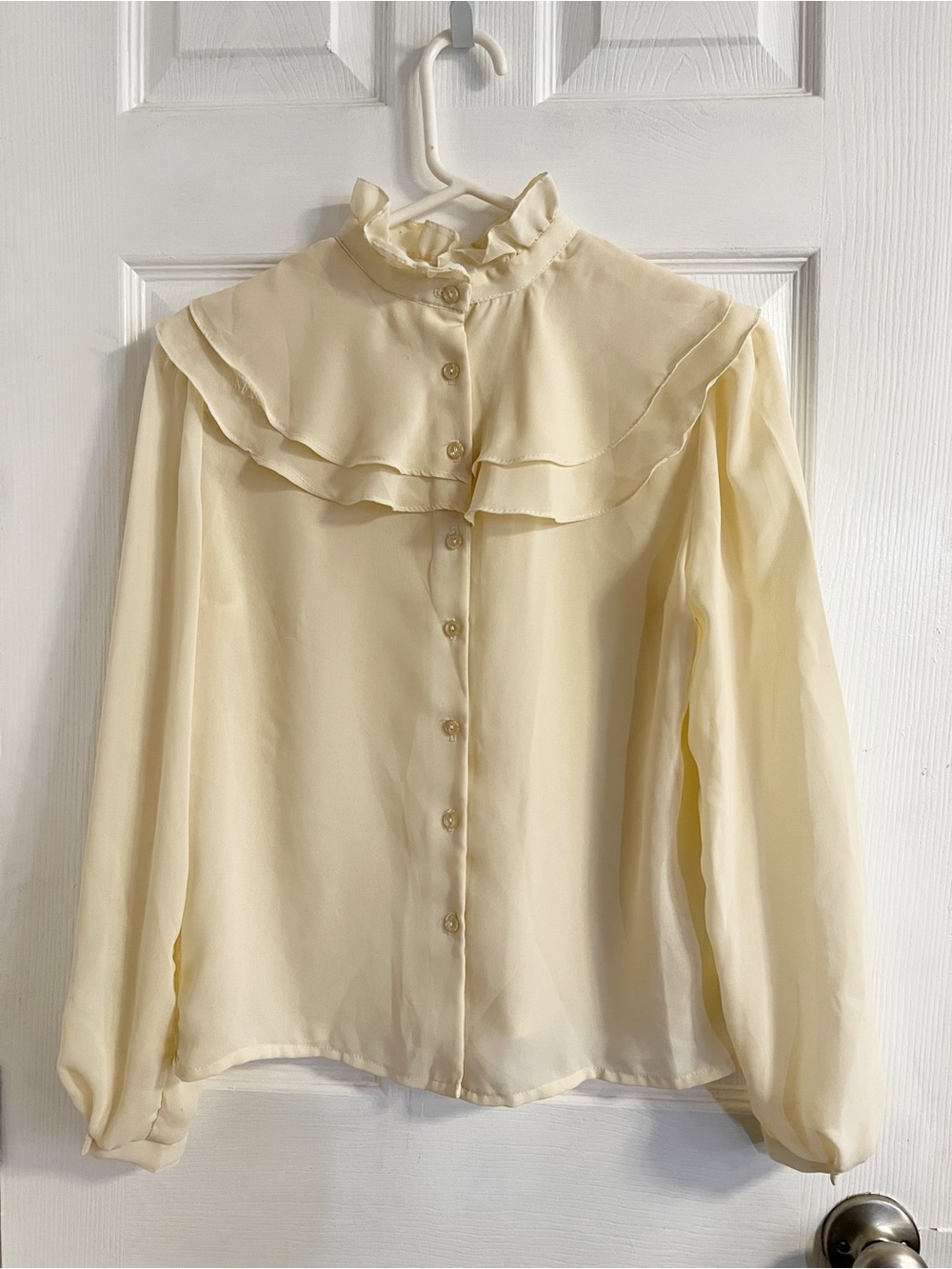 Vintage Cream Ruffle Collar Blouse - M